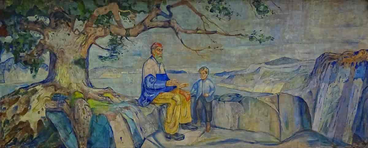 Edvard Munch's The History with an old man and a young boy under a tree