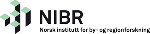 Logoen til NIBR i hvitt, sort og turkis med ordlyden "Norsk institutt for by- og regionsforskning"