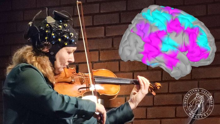 A violinist with a sensor cap on the head