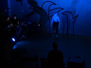 Some of our researchers did live coding of movements to music. Here presented by Cagri Erdem and Qichao Lan analysing Katja Schias` dance.