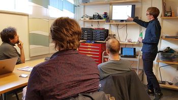 RITMO&#39;s new electronics lab opened in 2019, and is hosting weekly meetings and workshops. Here Kyrre Glette presents some of his research into musical robotics.