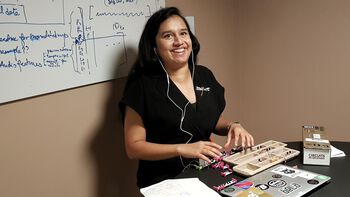 RITMO researcher Tejaswinee Kelkar prepares for teaching sound synthesis to female high school students as part of the new initiative WoNoMute (Women Nordic Music Technology).