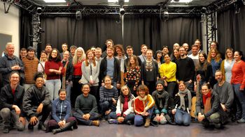 Participants and teachers at the NordicSMC Winter school. The participants came from all over the world to learn more about sound and motion analysis.