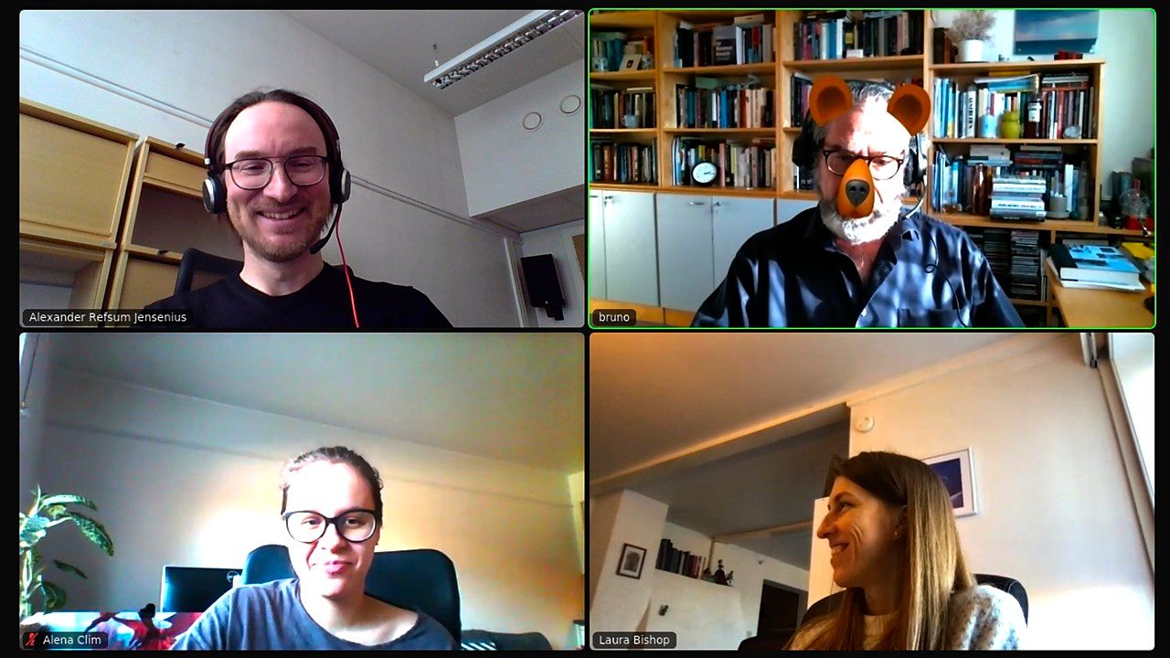 Professor Bruno Laeng spontaneously tests out the latest augmented reality filters in Zoom during an online meeting.