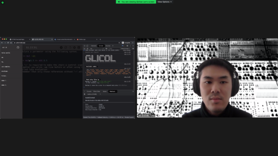 Screenshot of Qichao Lan programming with Glicol on Zoom