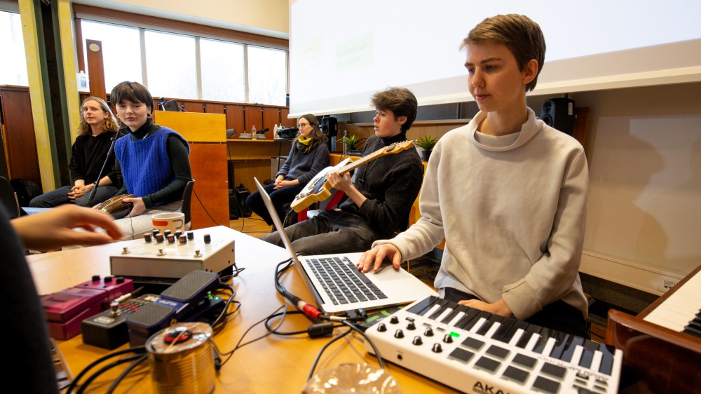 Students performing electronics