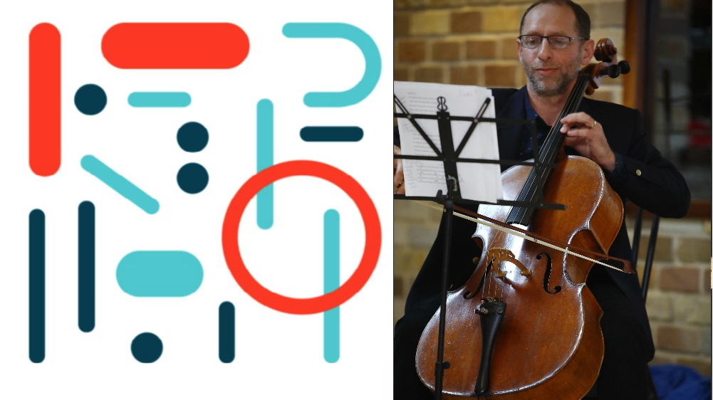 RITMO emblem alongside photo of Dr. Dor Abrahamson playing a cello