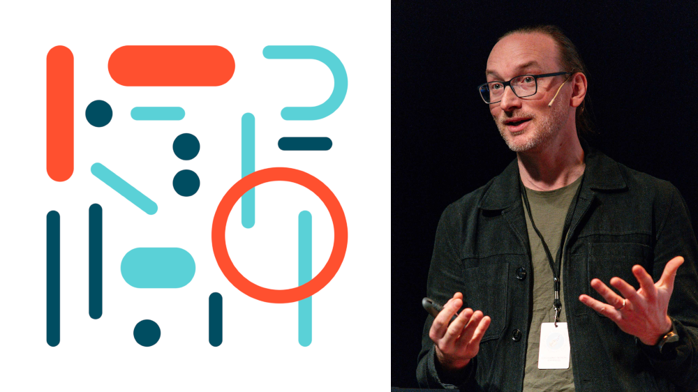 RITMO logo and Prof. Alexander Refsum Jensenius giving a lecture