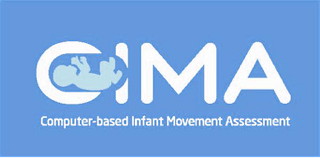 CIMA it says with letters. A baby inside the letter C. Logo.