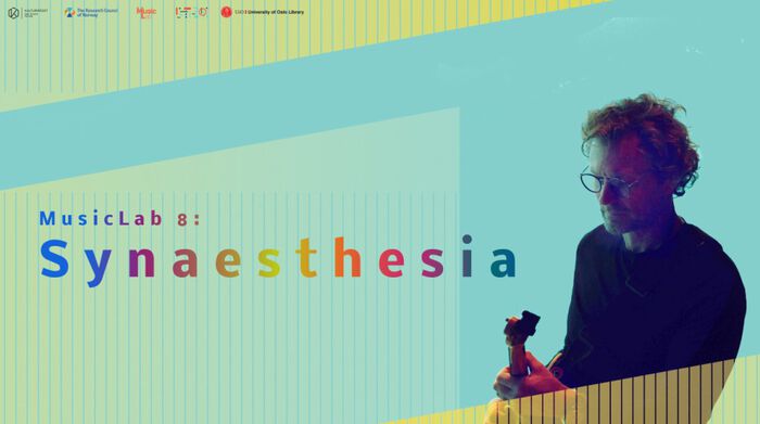 Bilde av Bjørn Charles Dreyer med gitar, tittel: MusicLab8 : Synaesthesia, designet av Joni Wing-Yan Mok