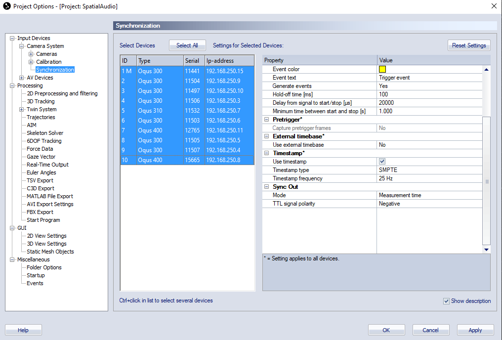 QTM SMPTE settings synbc