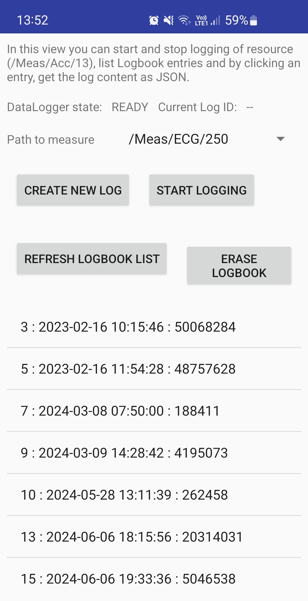 The datalogger screen.
