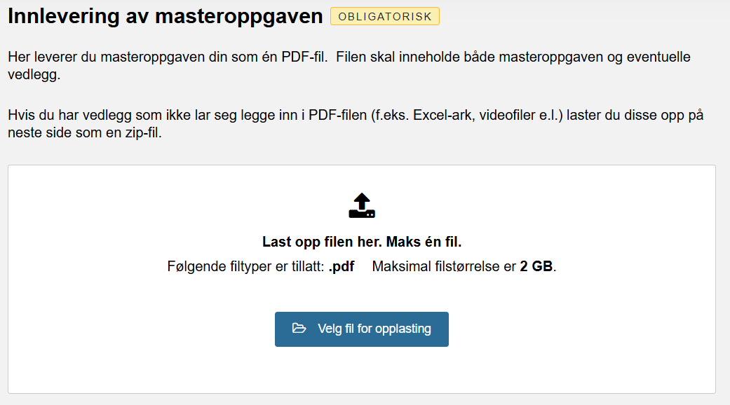 Her laster du opp filen med masteroppgaven.