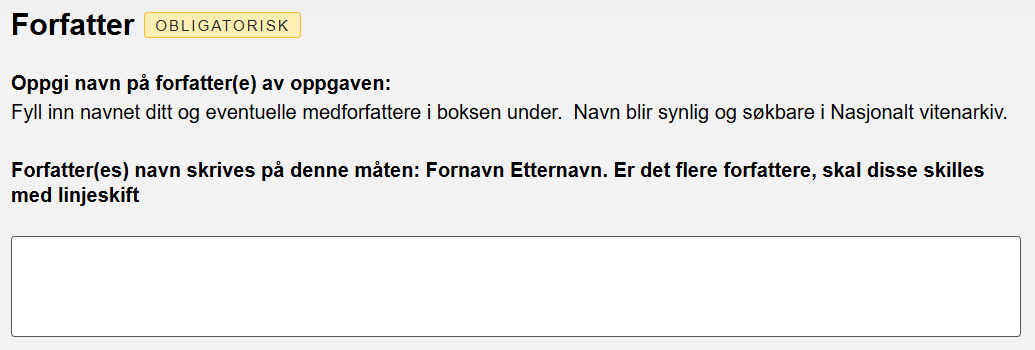 Felt hvor du skriver navnet ditt og eventuelle medforfattere.