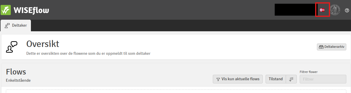 Screenshot of where to change language in Wiseflow