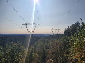 Overhead power line ,Electricity ,Sky ,Transmission tower ,Atmospheric phenomenon.