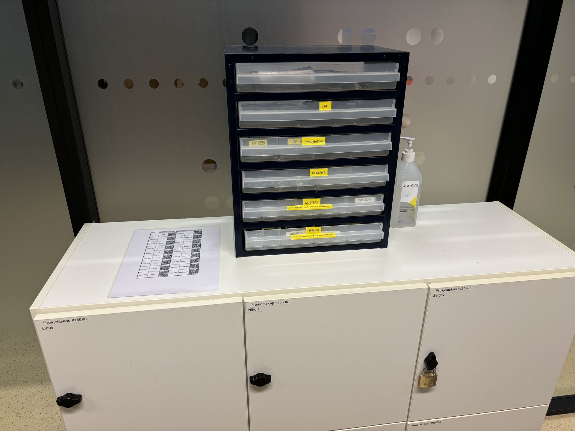 The cabinet for the screws
