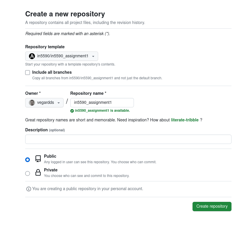 Example of the setup for the template