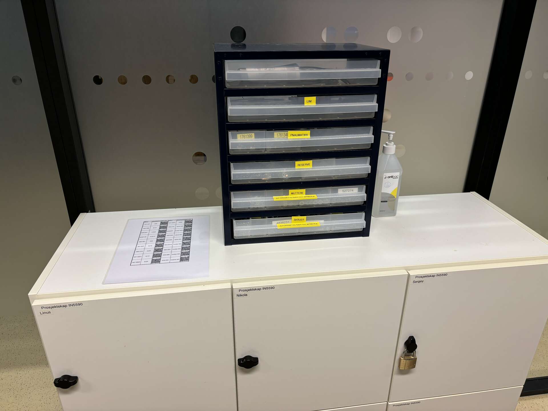 The cabinet for the screws