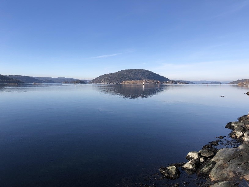 Lake with mountains in the background
