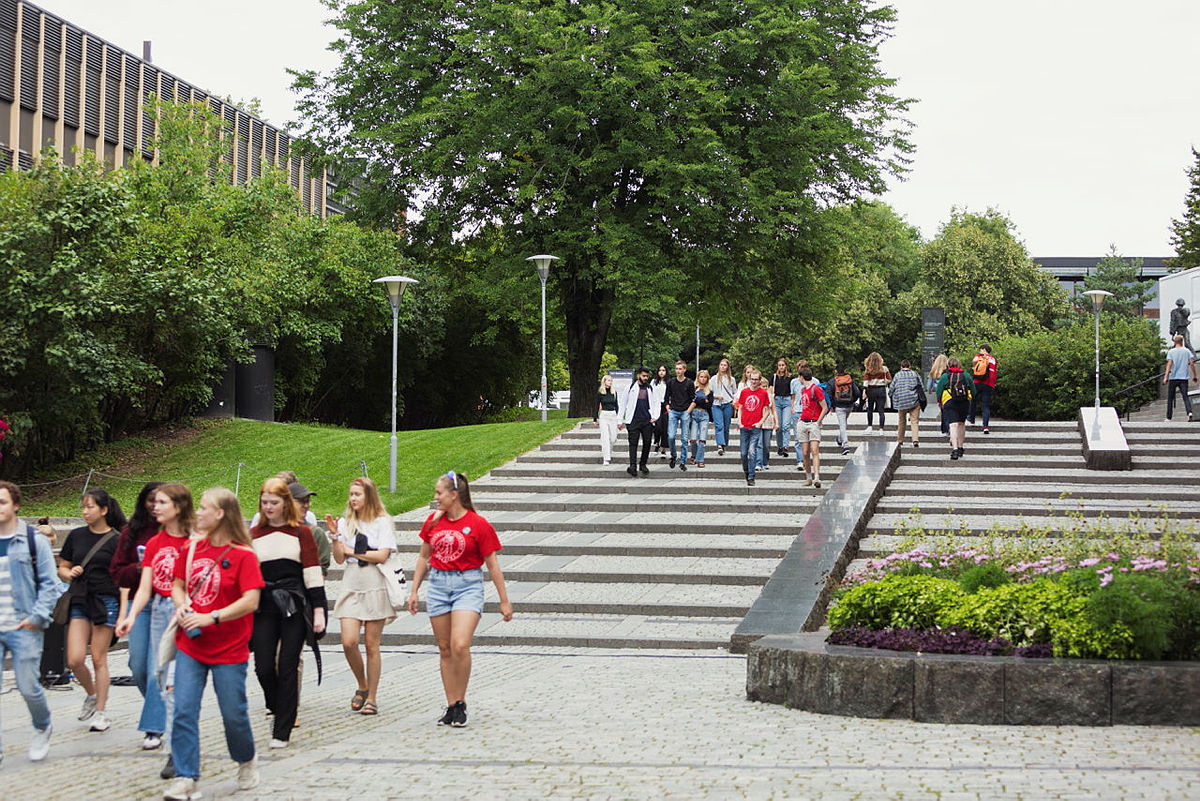 Students walking down outdoor stairs