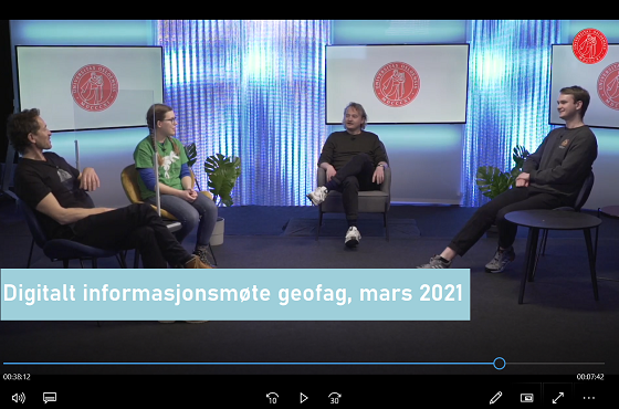 Bilde av opptak av digitalt informasjonsmøte for geofagstudier ved UiO, fra UiOs Åpen dag, mars 2021.