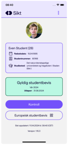 Bilde av studentbevisappen