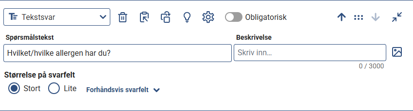 Opprett et nytt spørsmål av typen "tekstsvar"