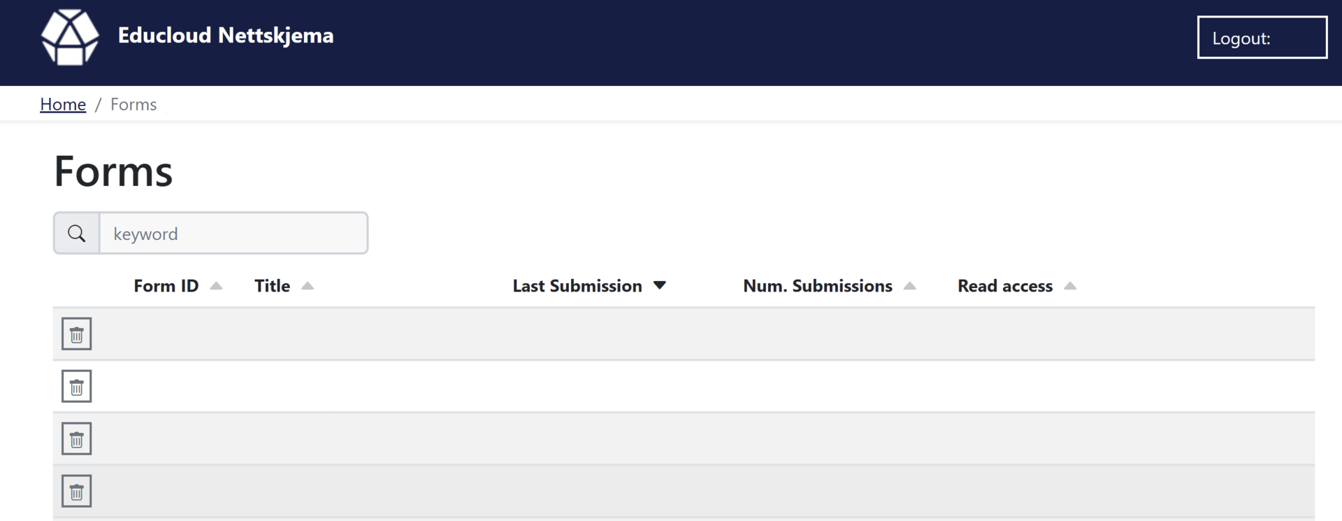 Screenshot of the form overview for your project