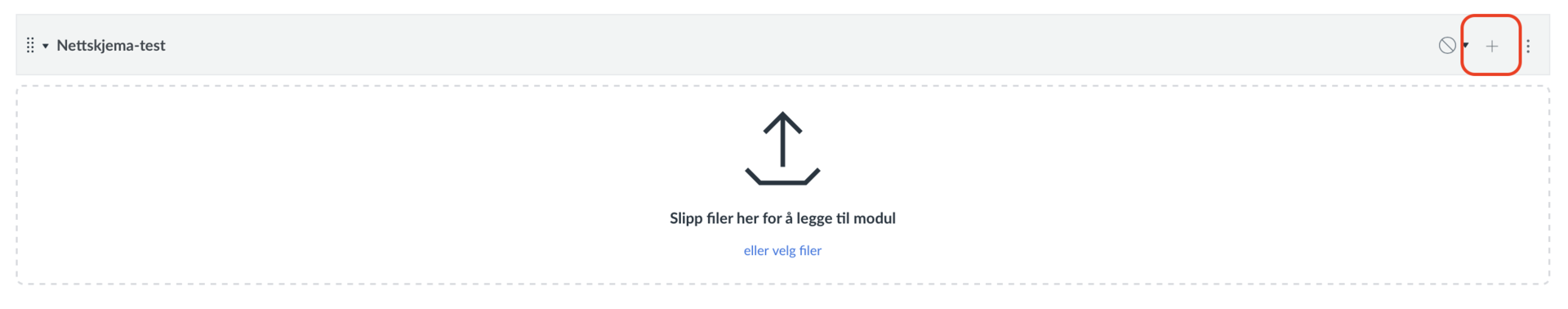 Bilde fra Canvas, rød ring rund plusstegnet for nytt innhold i modul