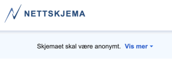 Skjermbilde fra toppen av et nettskjema der det står at skjemaet skal være anonymt