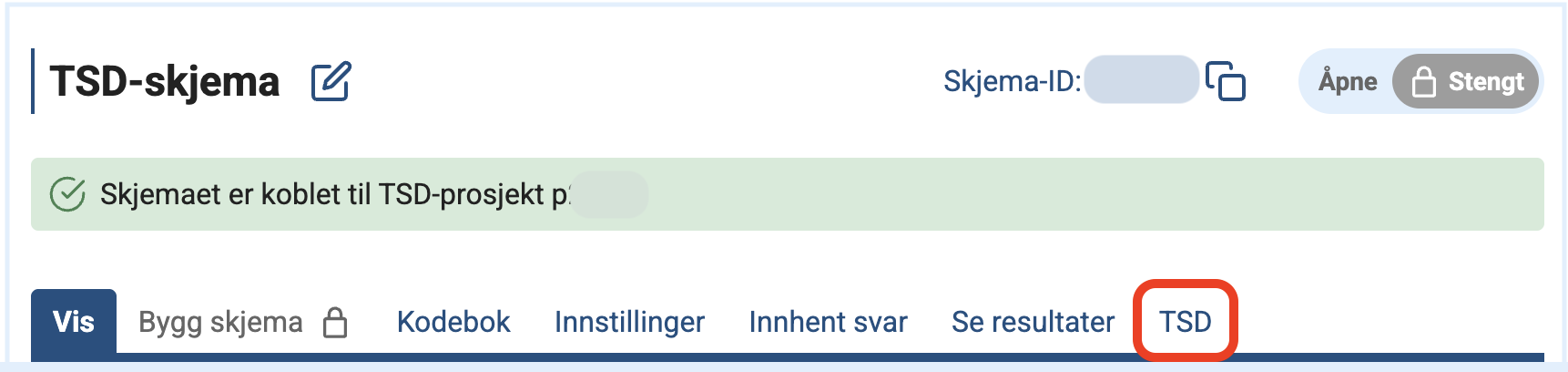 Bilde fra netteskjema. Rød ring rundt fanen TSD