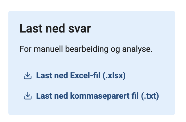 Skjermbildet av last ned svar boksen i Nettskjema. Viser knappen for å laste ned excel fil.
