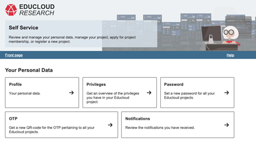 Screen shot of the new self service portal