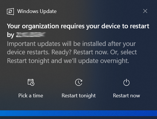 Picture of dialog requiring restart