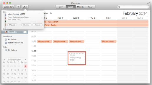 Calendar: Mottatt møteinnkallelse