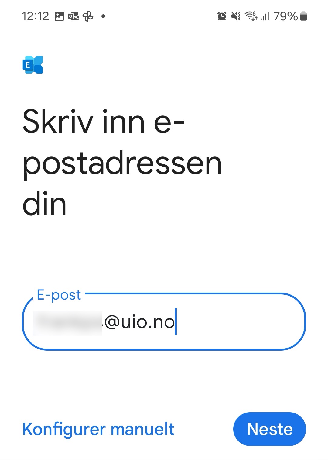 Skjermbilde av vindu hvor du skriver inn din e-postadresse på formen brukernavn@uio.no