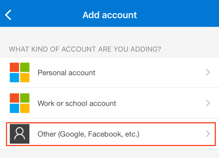 The "Other" choice in Microsoft Authenticator