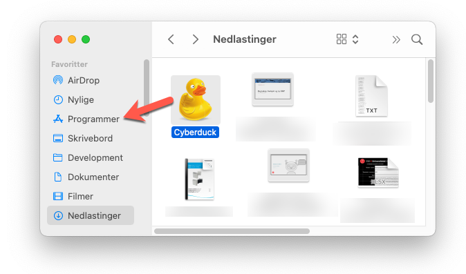 Skjermbilde: Flytt Cyberduck fra Nedlastinger til Programmer