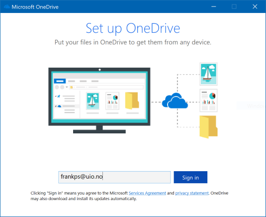 Microsoft OneDrive - Påloggingsvindu