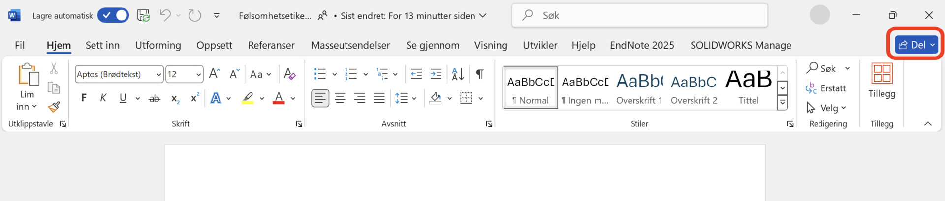 Bilde av Del-knappens plassering