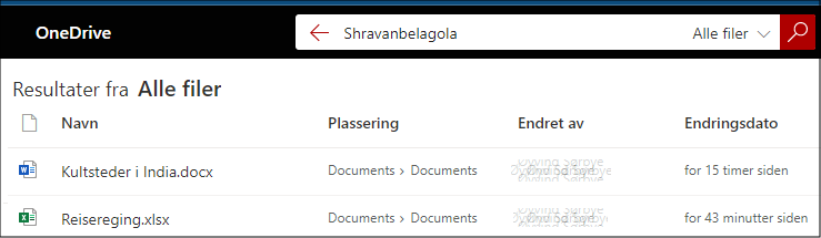 Fulltekstsøk i OneDrive på uio-my.sharepoint.com