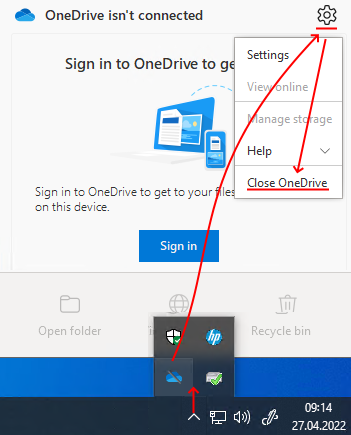 Avslutt OneDrive fra oppvalinjen