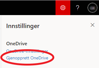 Gjenopprett OneDrive menyvalg