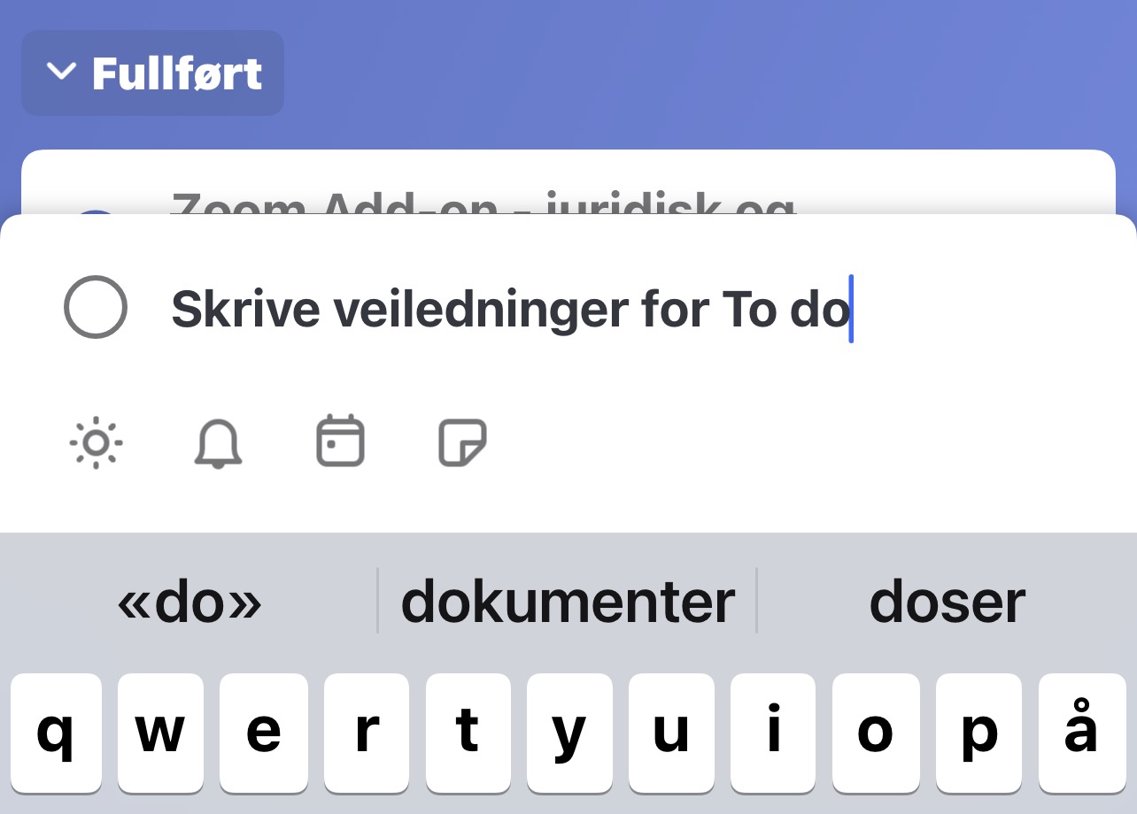 Skjermbilde av To do og feltet for å skrive inn oppgavens navn