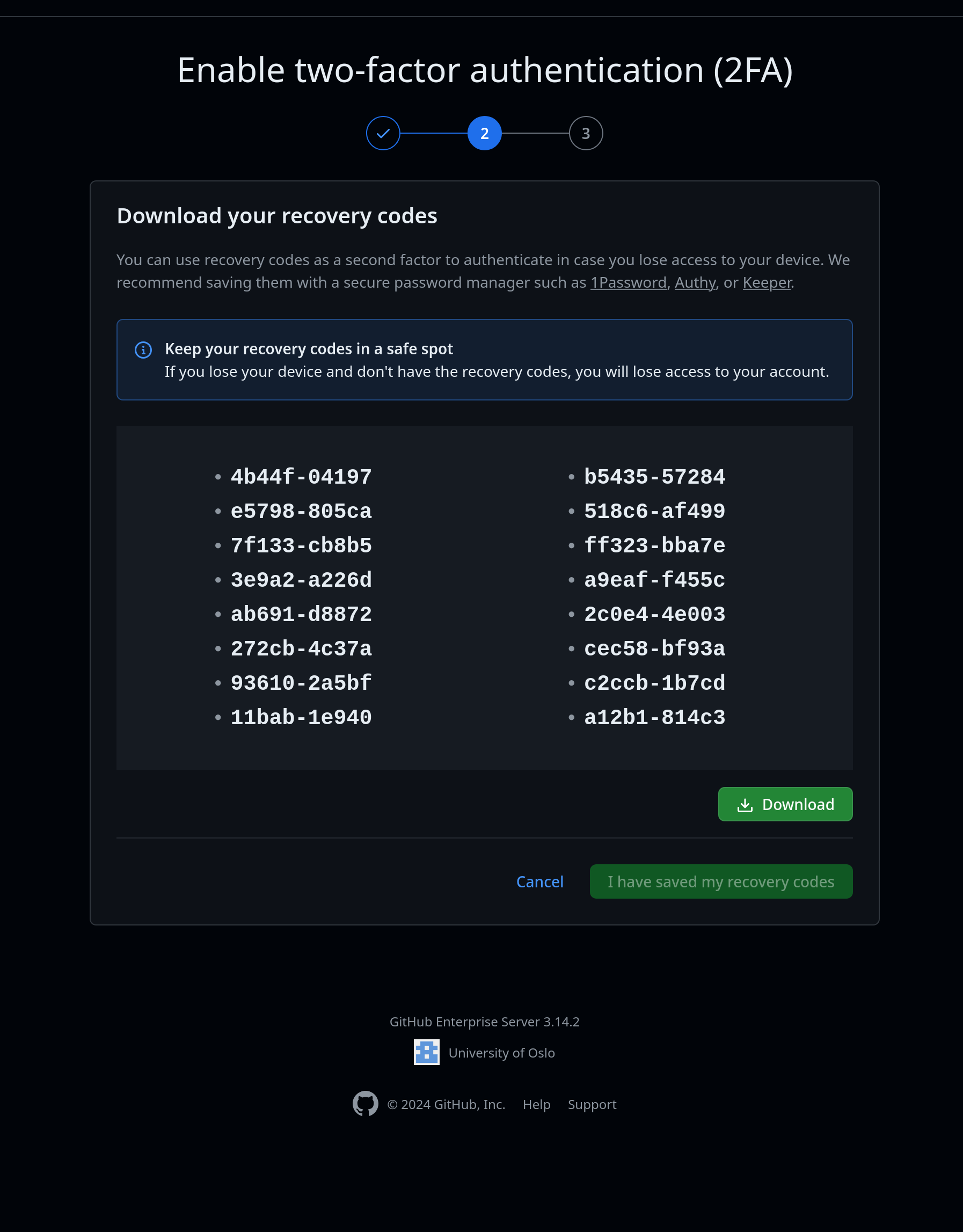Github.uio.no 2FA koder