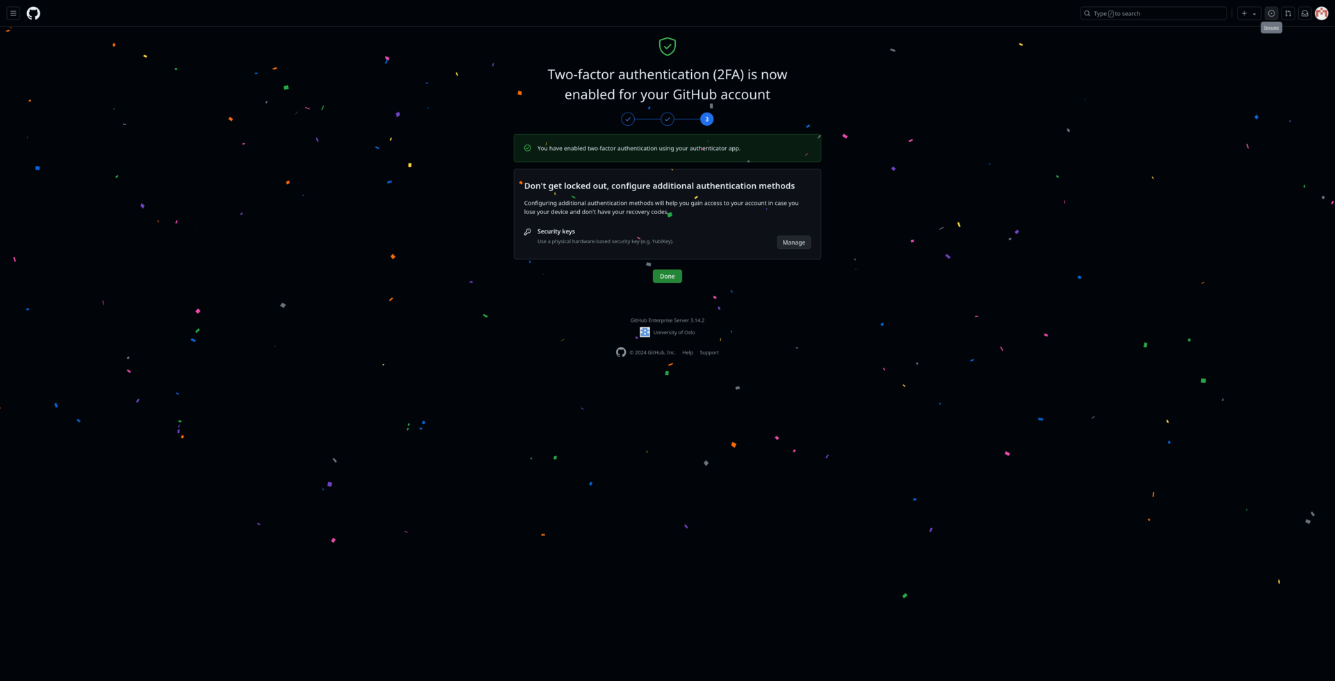 Github.uio.no 2FA ferdig.