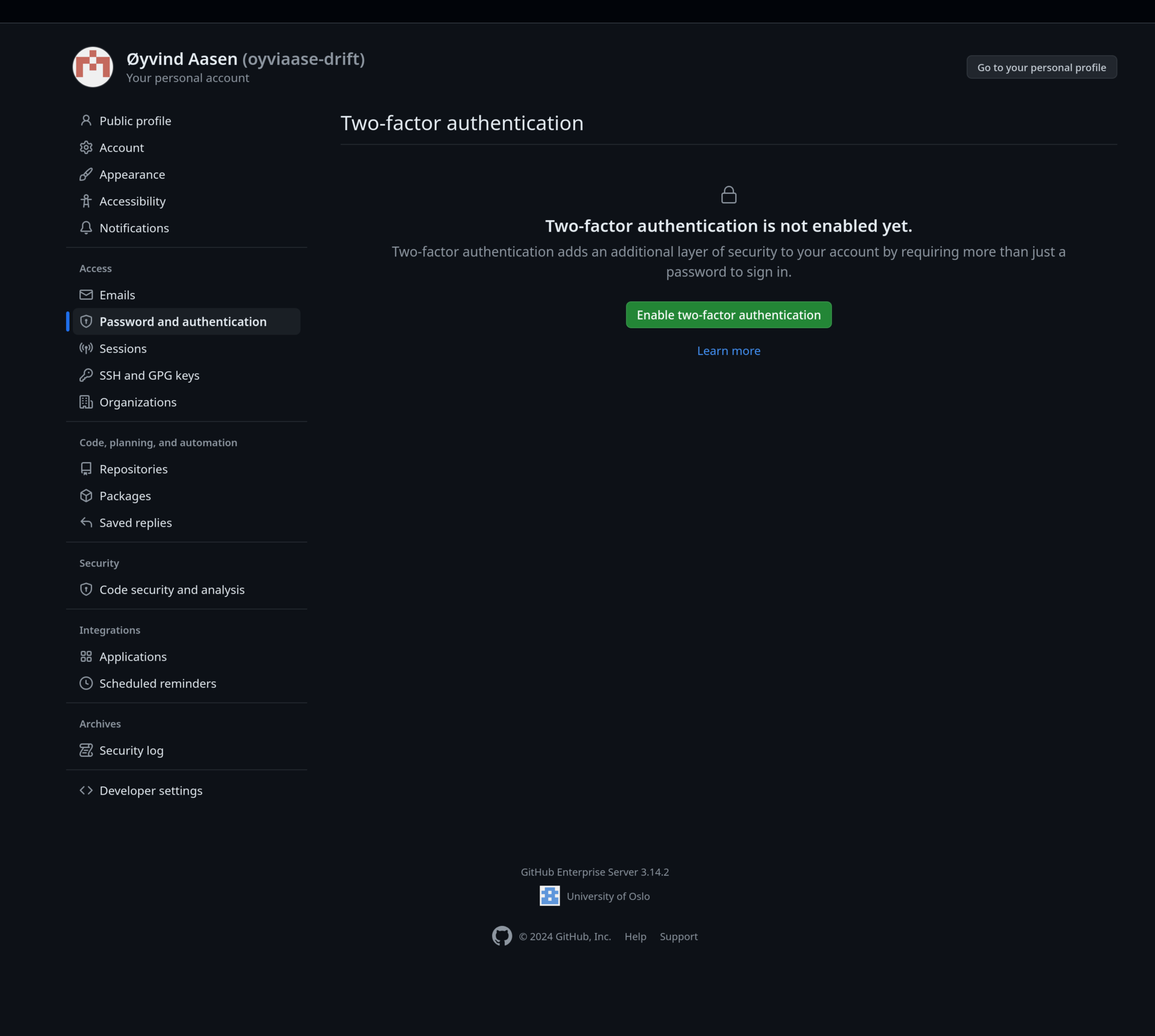 Github.uio.no Password and authentication