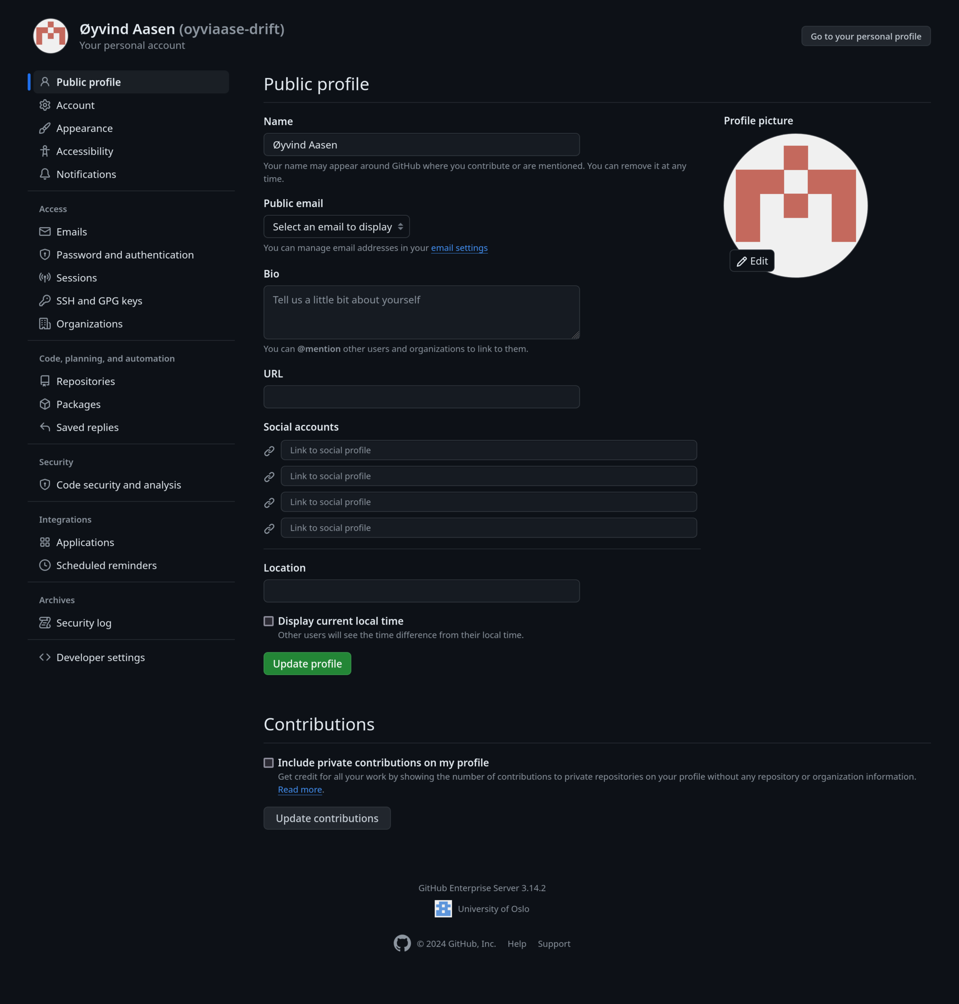 Github.uio.no settings