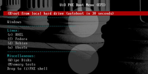 PXE-meny